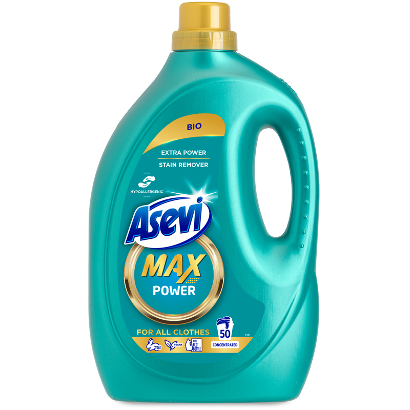 Asevi Laundry Detergent Wash Gel Max POWER Bio Hypoallergenic 50 Wash - 1 Case - 5 Units