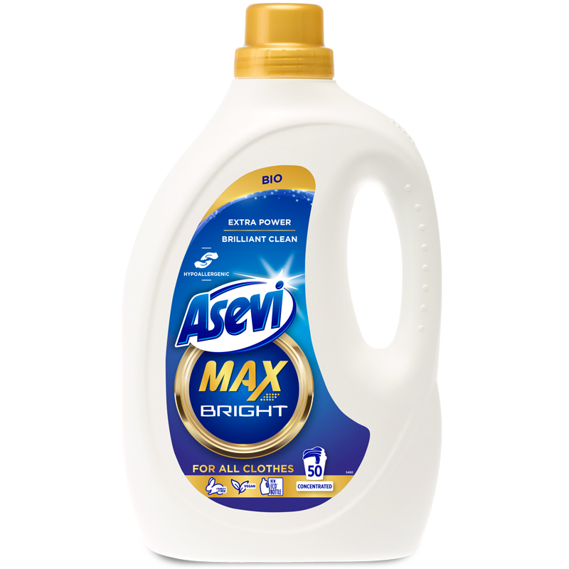 Asevi Laundry Detergent Wash Gel Max BRIGHT Bio Hypoallergenic 50 Wash - 1 Case - 5 Units