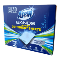 Asevi Bands Laundry Detergent Sheets 30 Wash - Power Fresh - 1 Case - 10 Units