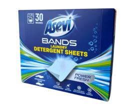 Asevi Bands Laundry Detergent Sheets 30 Wash - Power Fresh - 1 Case - 10 Units